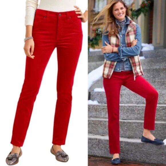 Talbots Curvy Red Corduroy Straight Leg Stretch Pants Jeans - 12 - Picture 1 of 9